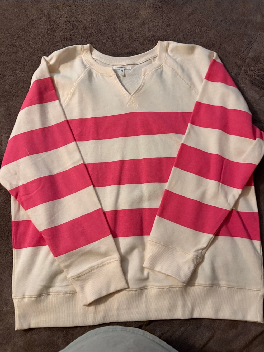 Maurices Cream and Hot Pink Striped Pullover Sweatshirt